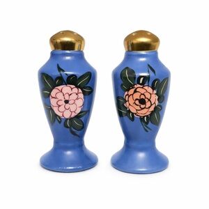 Scio Vintage Blue Hand Painted Floral Salt And Pepper Shakers